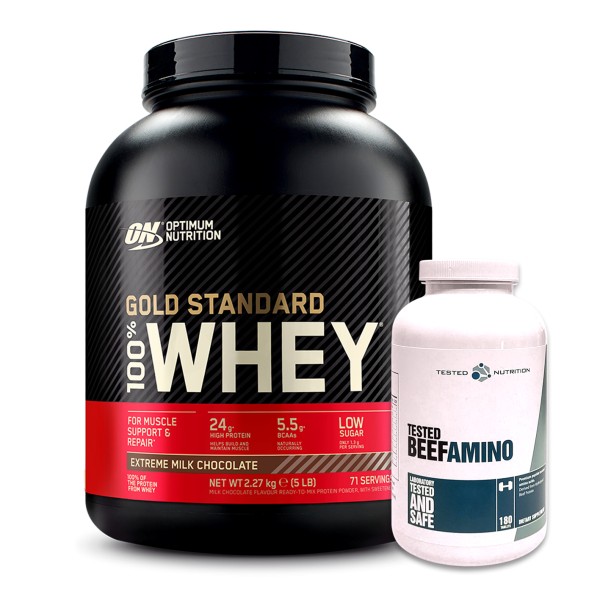 Optimum Nutrition 100% Whey Gold Standard 2270g Angebot + Tested Beef Amino