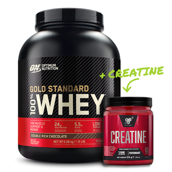 Optimum Nutrition 100% Whey Gold Standard Protein 2270g Dose Geschmack Double Schokolade mit BSN Kreatin monohydrat