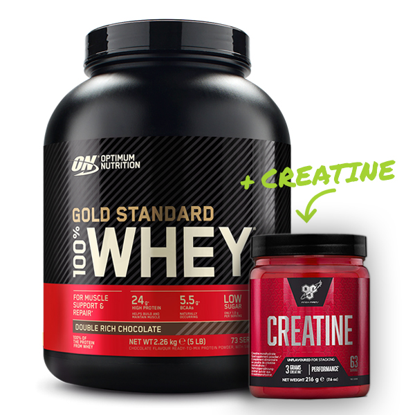 Optimum Nutrition 100% Whey Gold Standard Protein 2270g Dose Geschmack Double Chokolade mit BSN Kreatin monohydrat