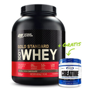Optimum Nutrition 100% Whey Gold Standard Protein 2270g Dose Geschmack Double Schokolade mit Gratis Pure Creatine Monohydrate von Gaspari Nutrition