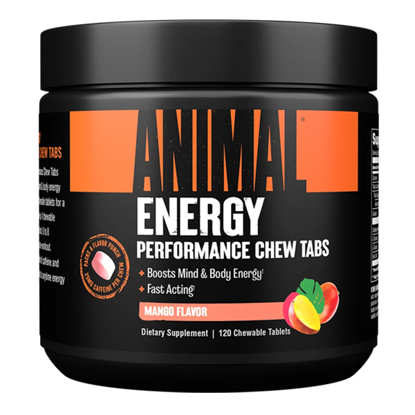 Animal Energy Tabletten mit Koffein vor dem Training 120 Kautabletten Geschmack Mango