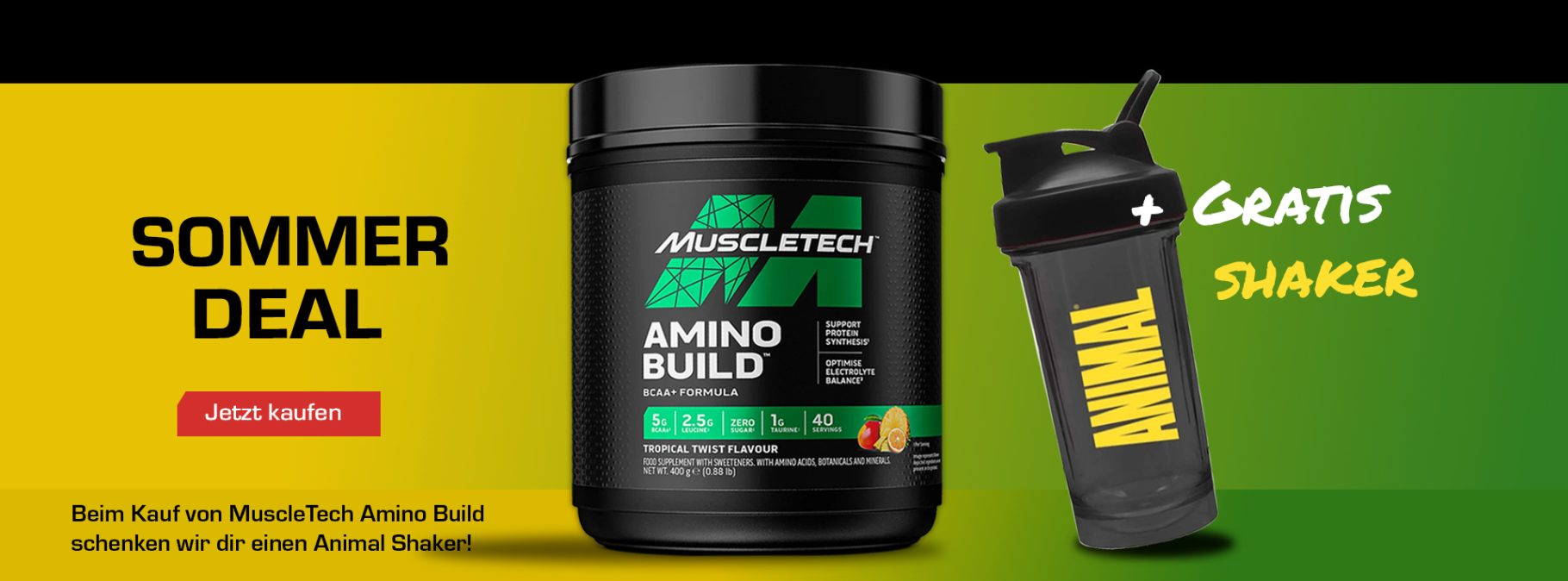 Angebot Muscletech Amino Build mit gratis Animal Shaker
